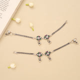 Antique Ruby Emerald Floral Silver Anklet