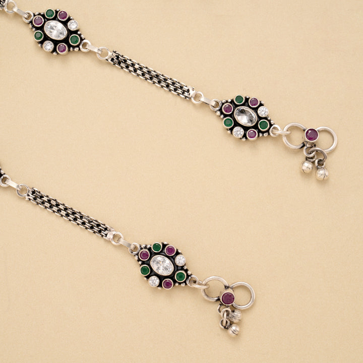 Elegant Oval Shape White Stone Silver Anklet