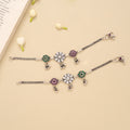 Triple Floral Ruby Emerald Silver Anklet