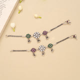 Triple Floral Ruby Emerald Silver Anklet