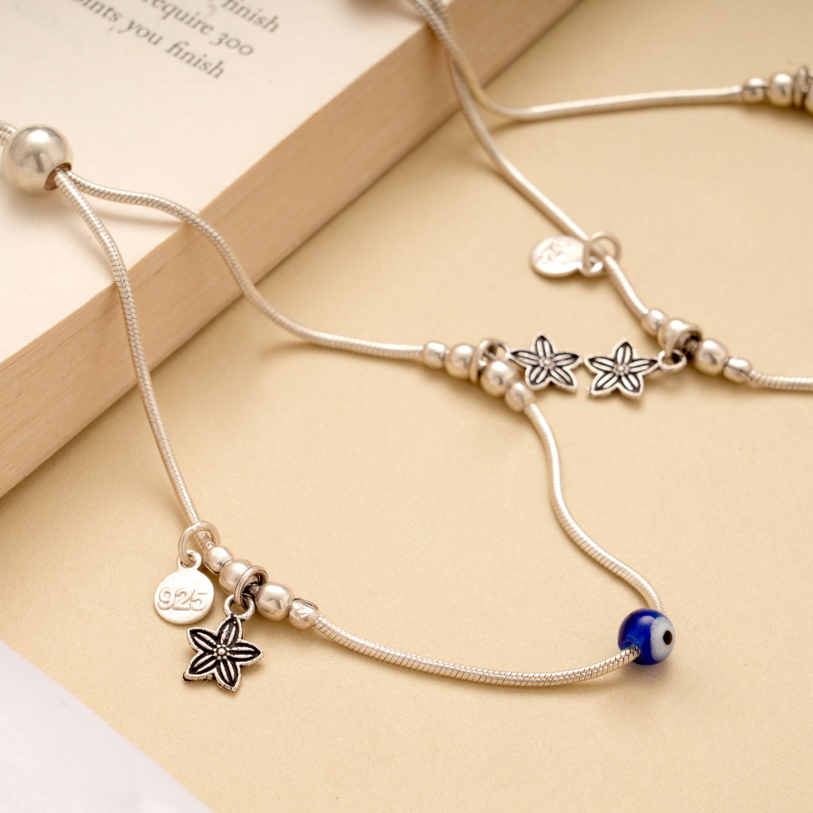 Cute Star with Evil Eye Adjustable Silver Anklet