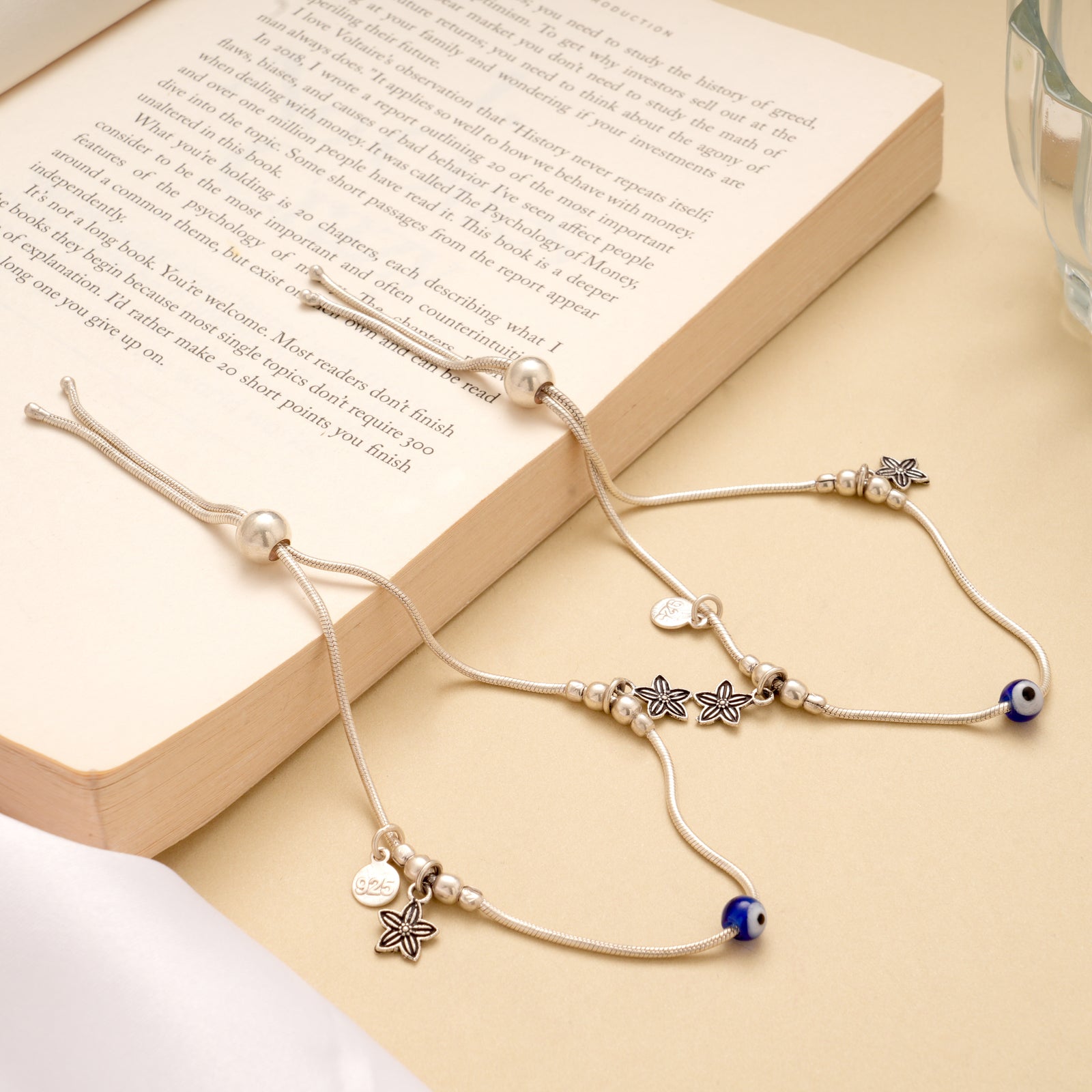 Cute Star with Evil Eye Adjustable Silver Anklet