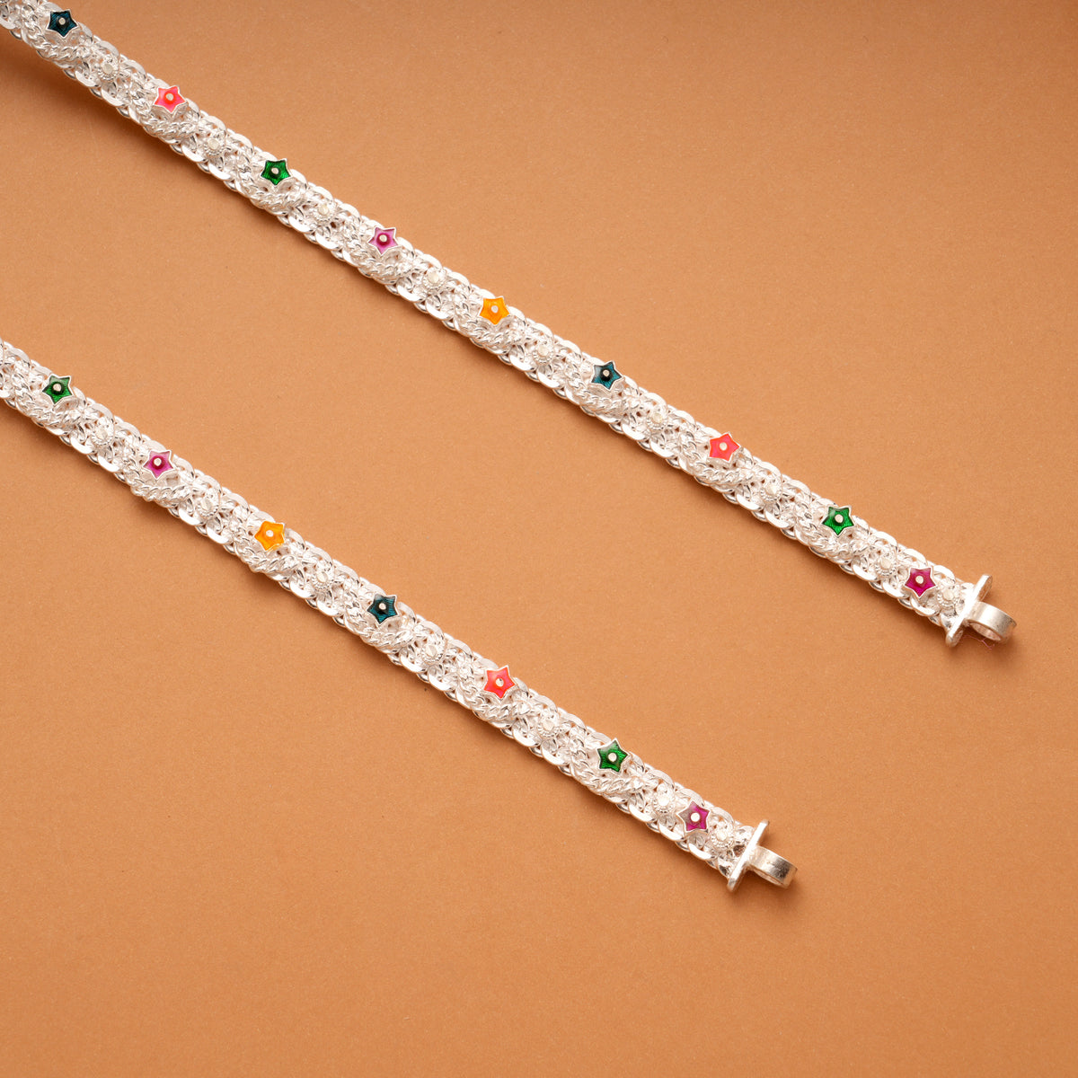 Multicolour Enamel Star Design Silver Anklets