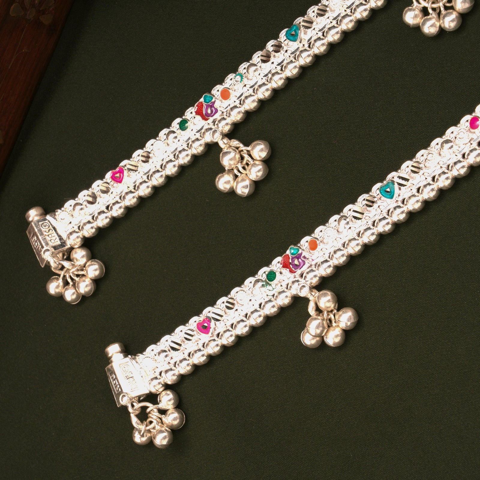 Multicolour Enamel Design Silver Anklets