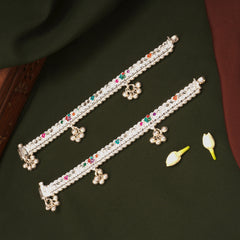 Multicolour Enamel Design Silver Anklets