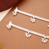 Dual Colour Floral Enamel Braided Silver Anklets