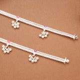 Dual Colour Floral Enamel Braided Silver Anklets