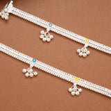Trendy Double Tone Enamel Beaded Silver Anklets