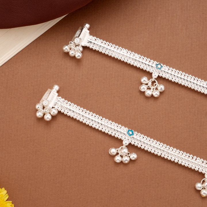 Trendy Double Tone Enamel Beaded Silver Anklets