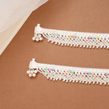 Colourful Enamel Bell Drops Ghungroo Silver Anklets