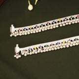 Modern Multicolour Circle Flower Enamel Silver Anklets