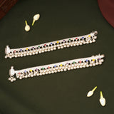 Modern Multicolour Circle Flower Enamel Silver Anklets