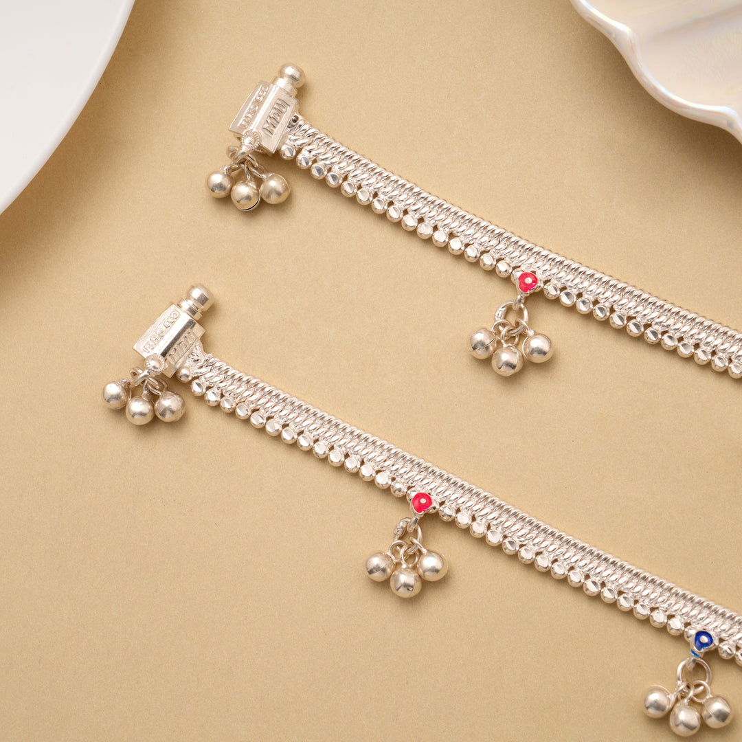 Dual Colour Enamel Bead Drop Silver Anklet