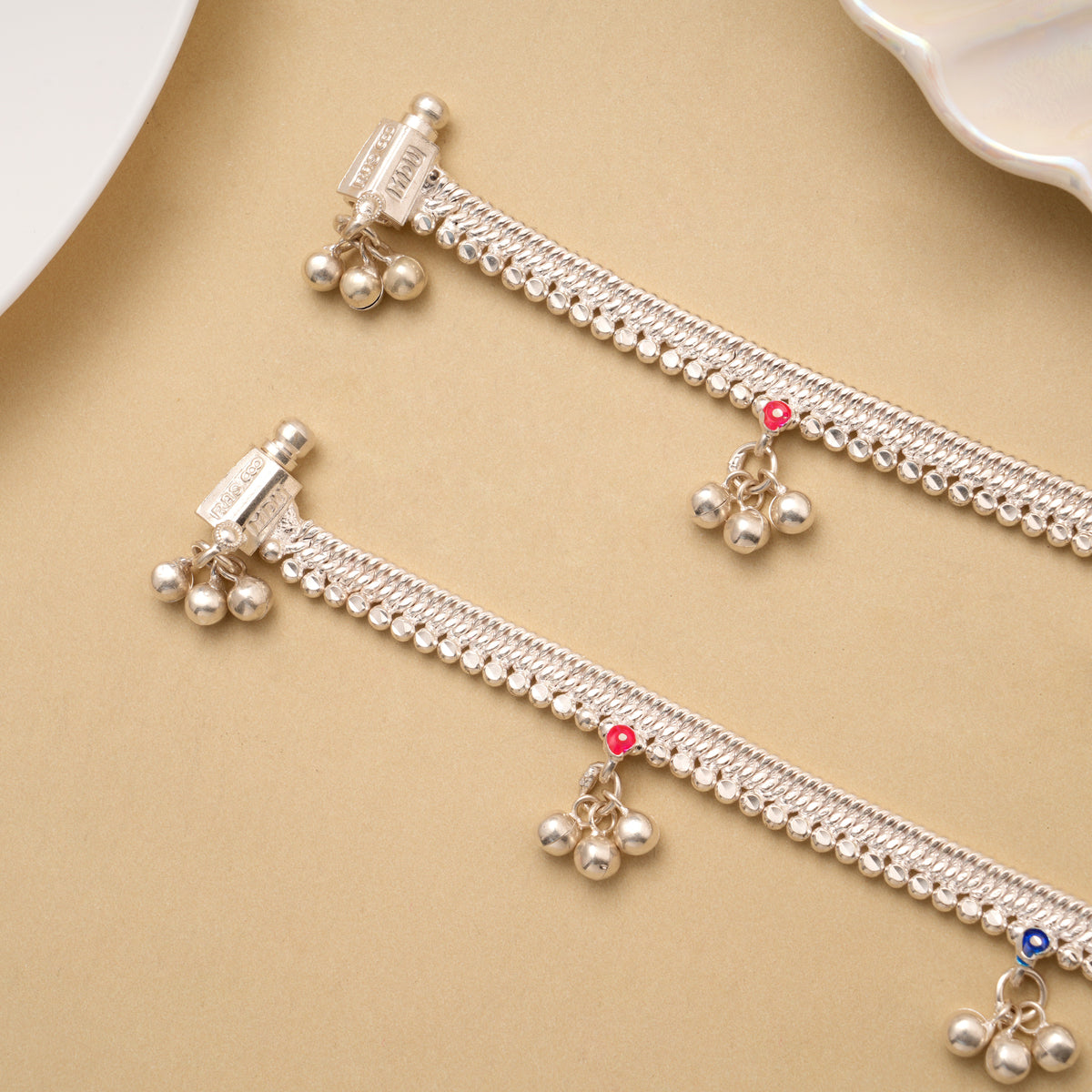 Dual Colour Enamel Bead Drop Silver Anklet