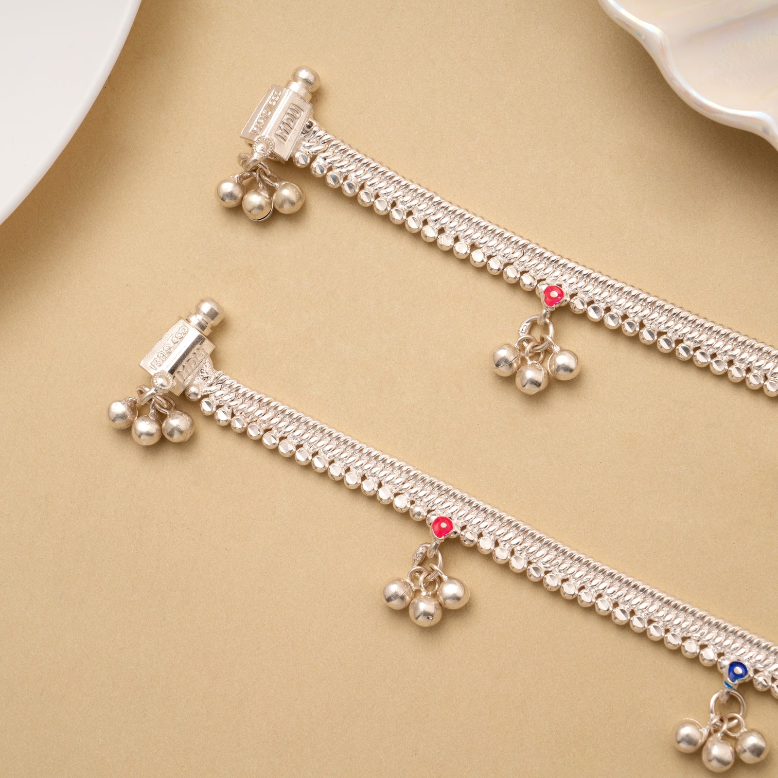 Dual Colour Enamel Bead Drop Silver Anklet