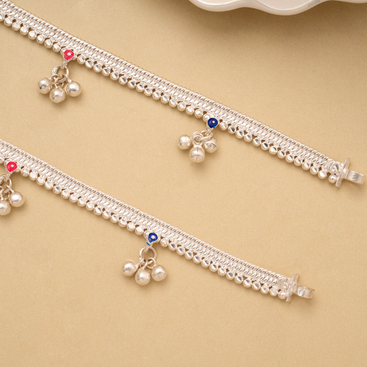 Dual Colour Enamel Bead Drop Silver Anklet