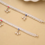 Dual Colour Enamel Bead Drop Silver Anklet