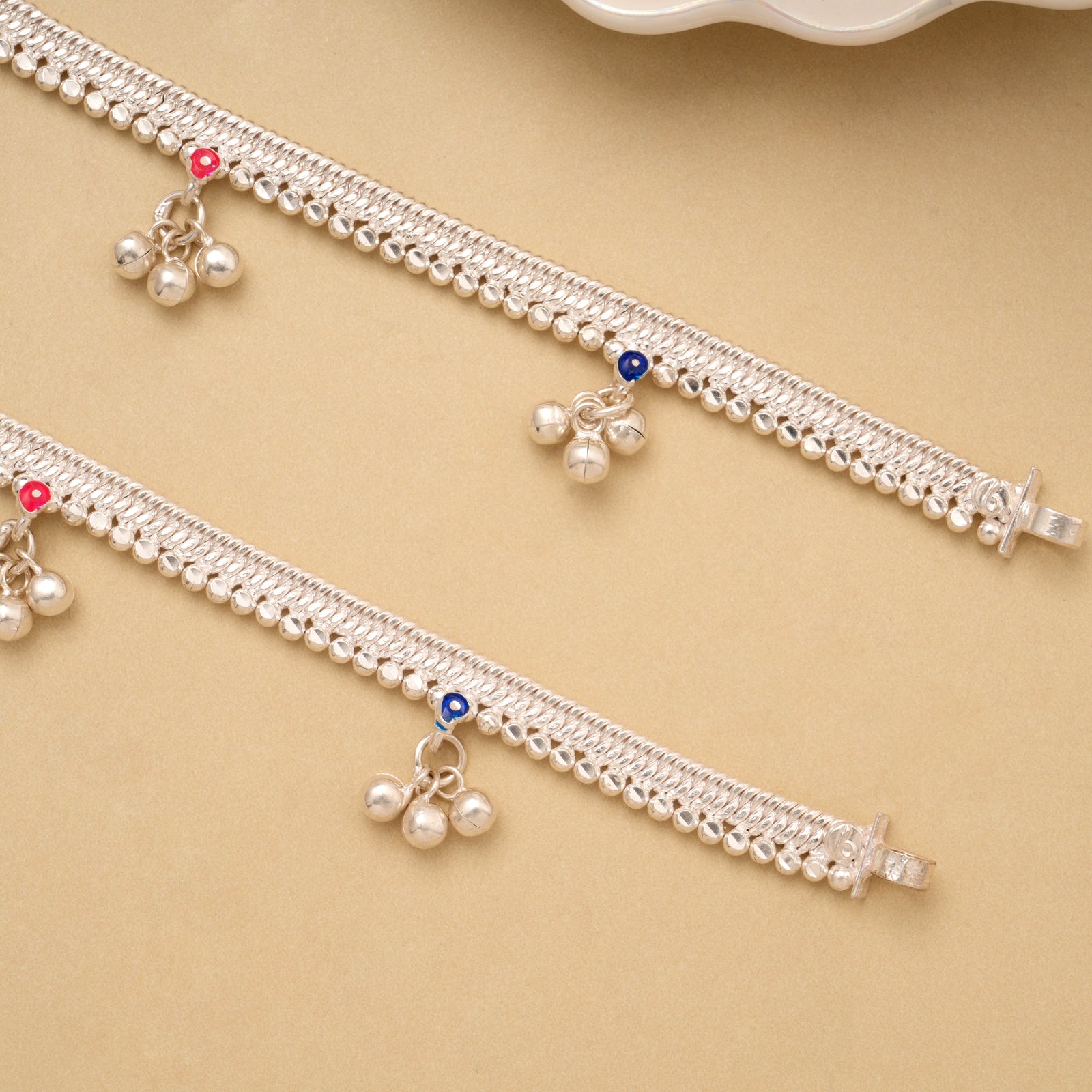 Dual Colour Enamel Bead Drop Silver Anklet