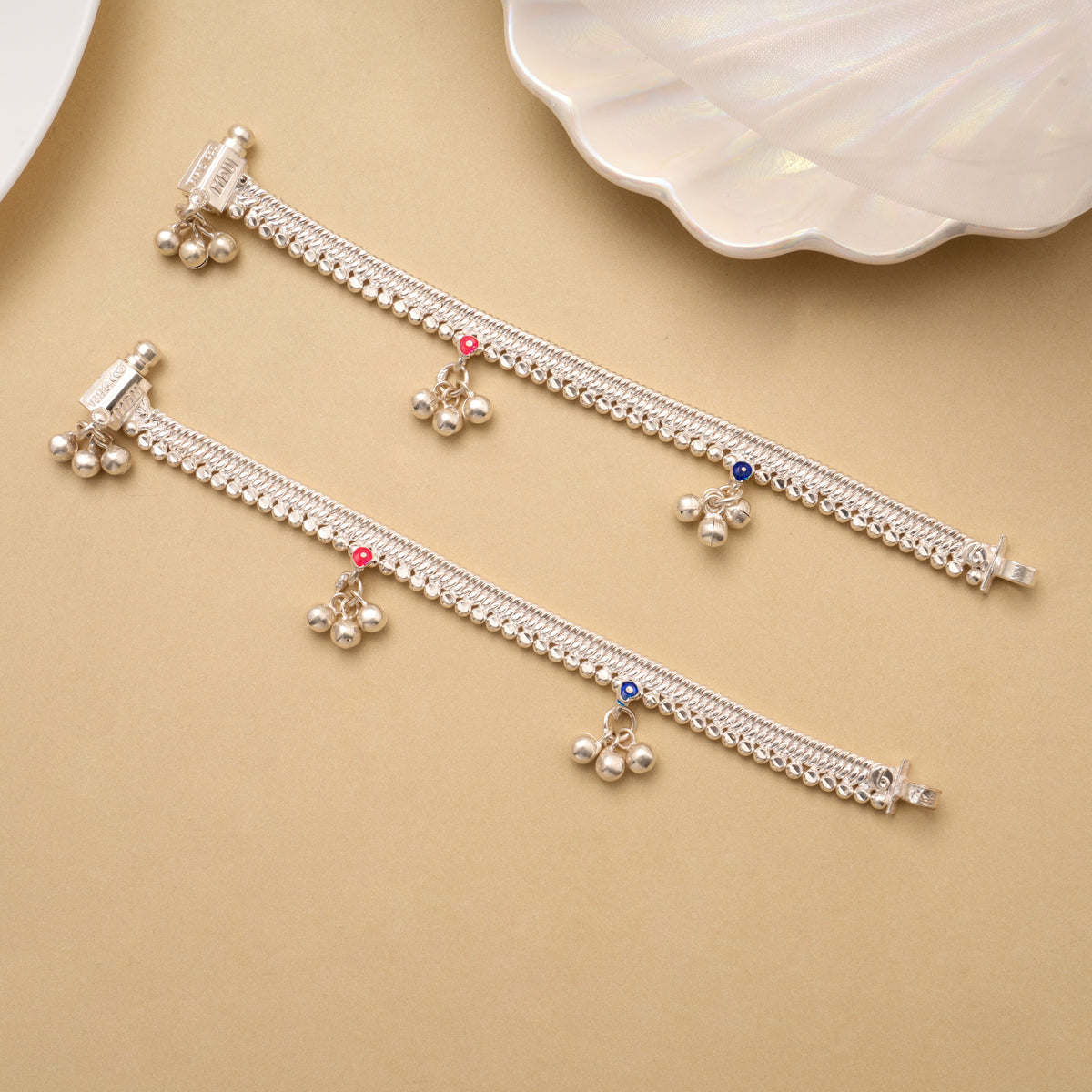 Dual Colour Enamel Bead Drop Silver Anklet