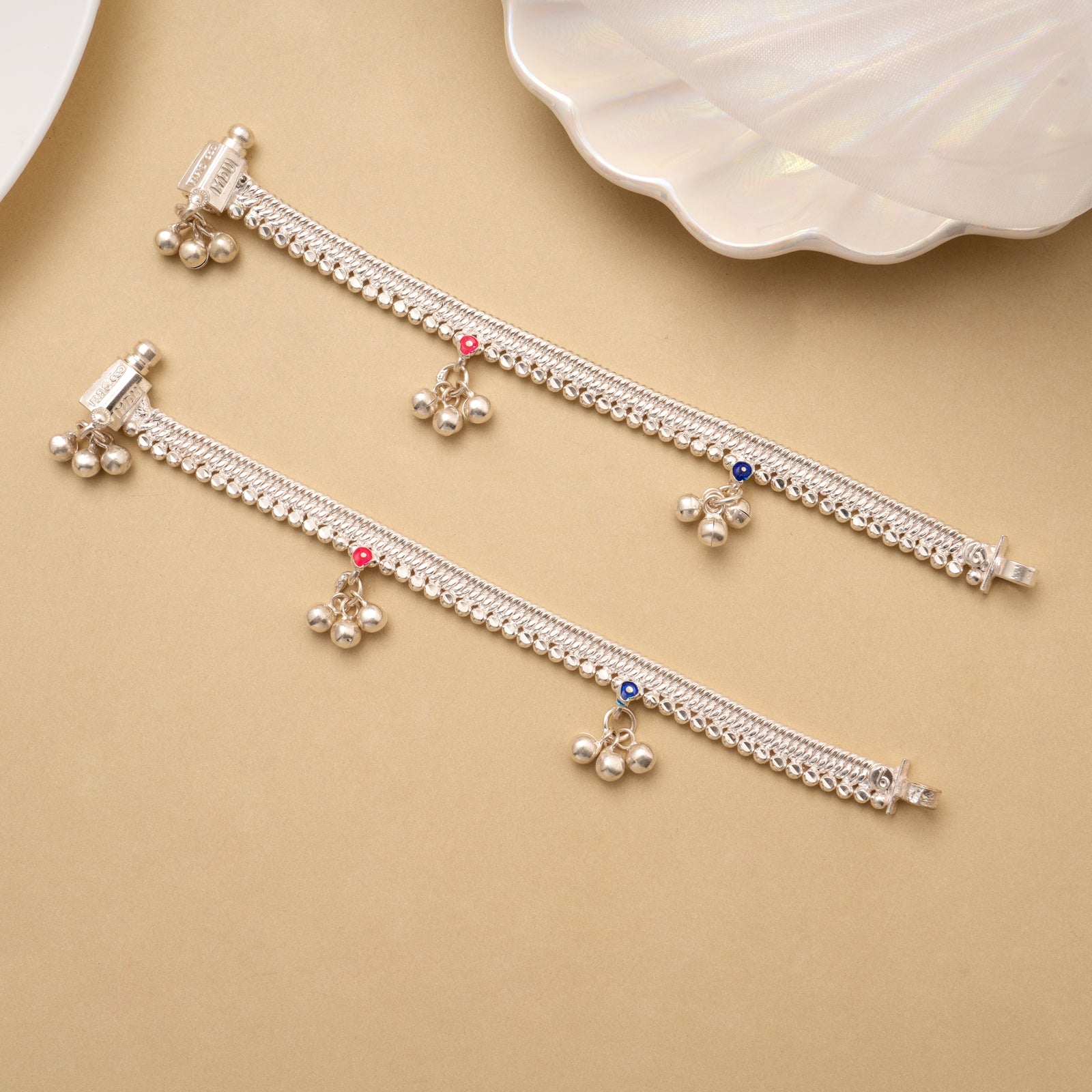 Dual Colour Enamel Bead Drop Silver Anklet