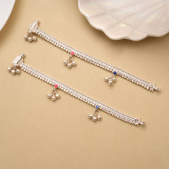 Dual Colour Enamel Bead Drop Silver Anklet