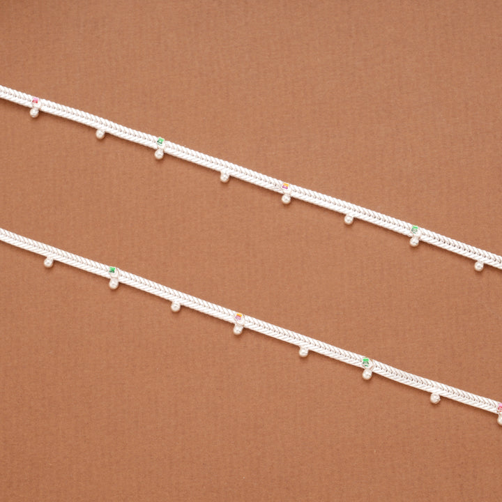 Tiny Charm Clover Flower Enamel Silver Anklets