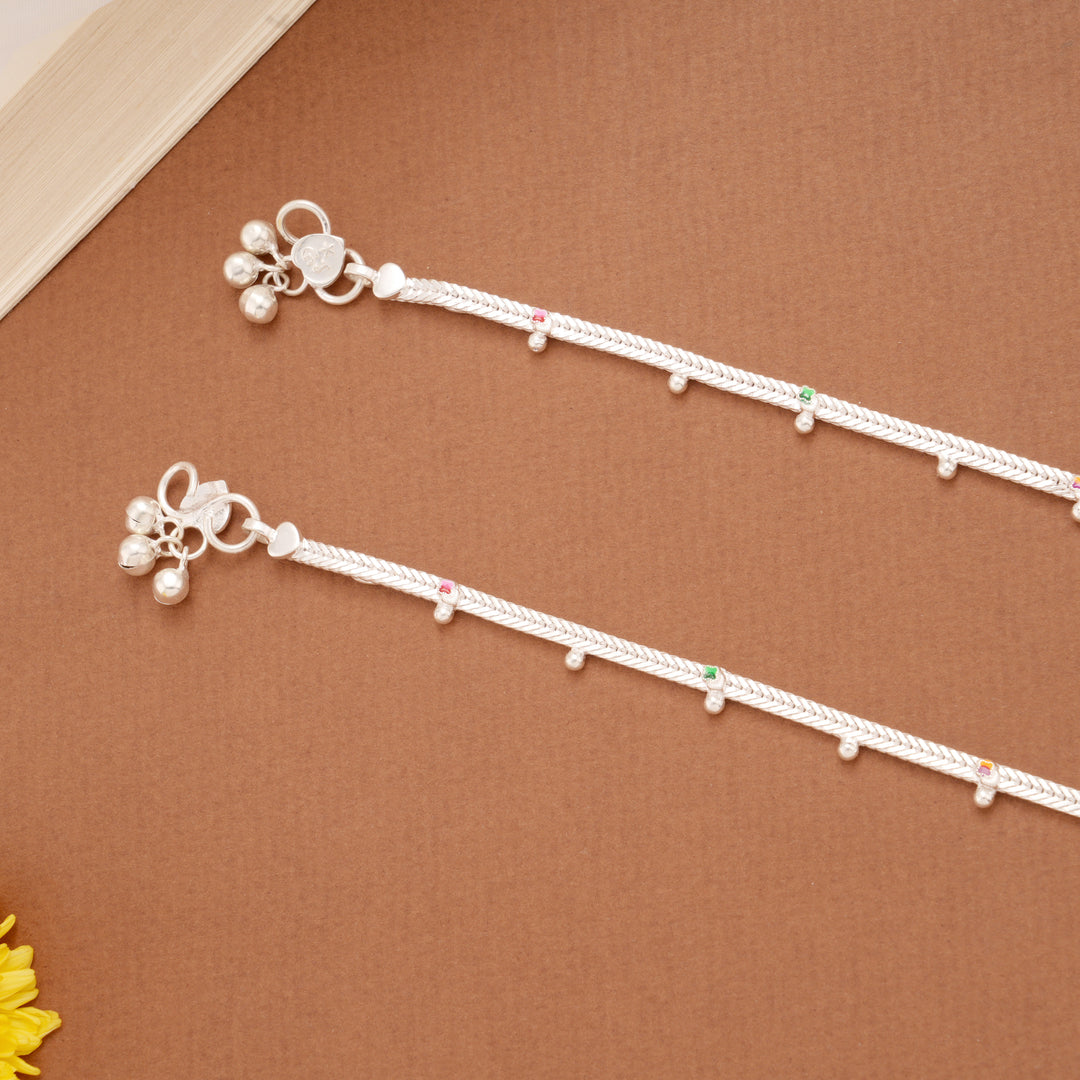 Tiny Charm Clover Flower Enamel Silver Anklets