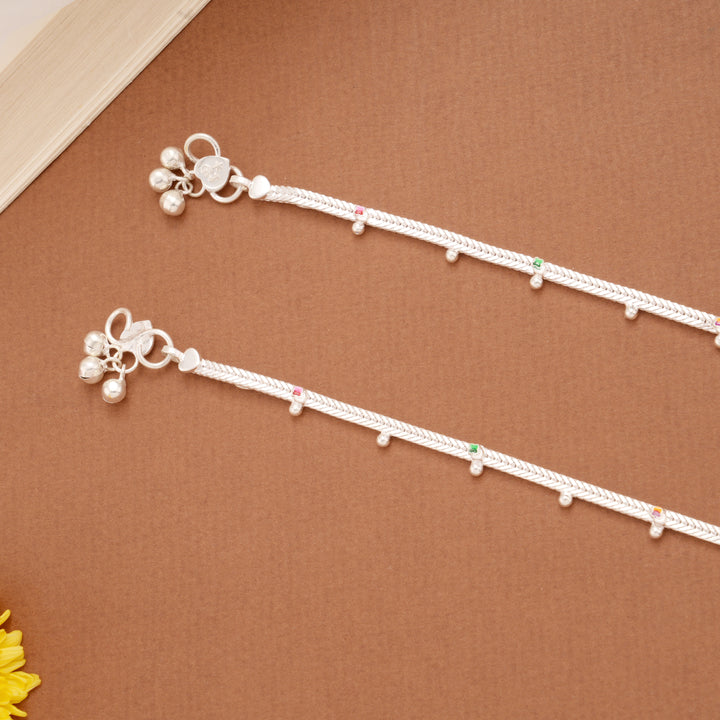 Tiny Charm Clover Flower Enamel Silver Anklets