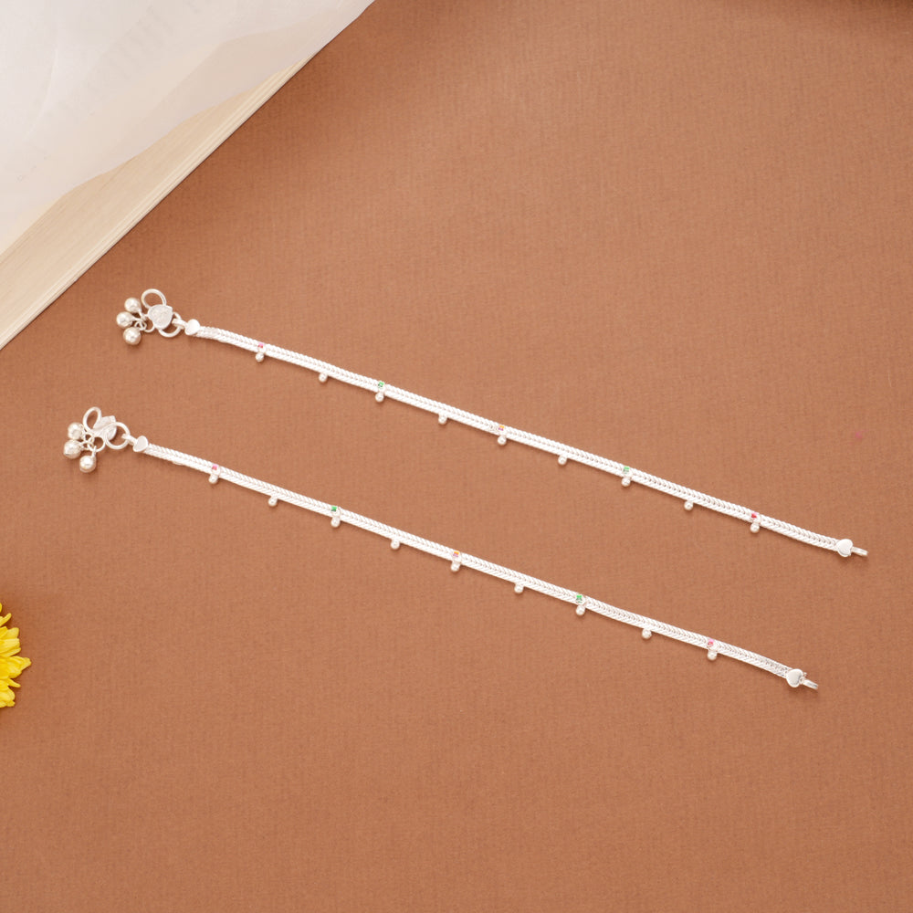 Tiny Charm Clover Flower Enamel Silver Anklets