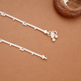 Classic Leafy Enamel Design Silver Anklets