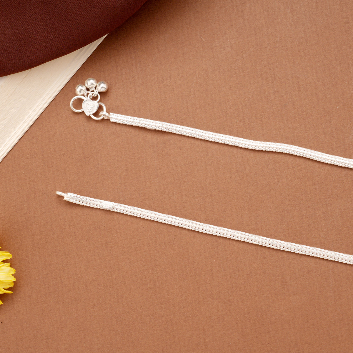 Sleek Design Plain Braided Silver Anklets