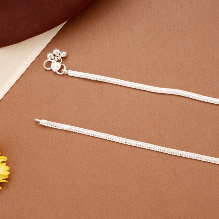 Sleek Design Plain Braided Silver Anklets