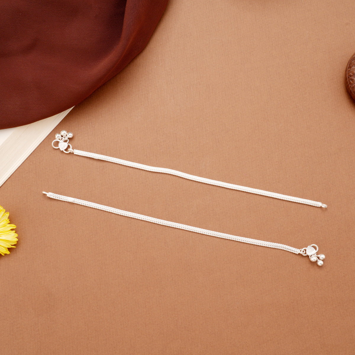 Sleek Design Plain Braided Silver Anklets