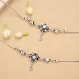 Blossom Floral Tear Drop Silver Anklet