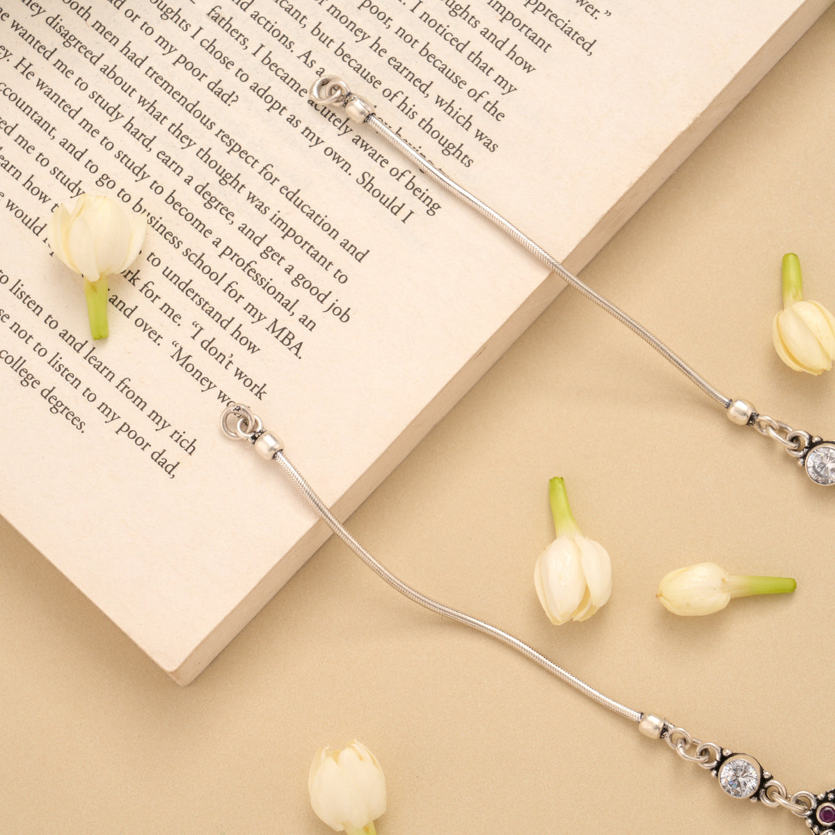 Blossom Floral Tear Drop Silver Anklet