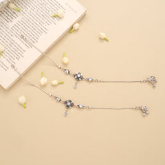 Blossom Floral Tear Drop Silver Anklet