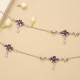 Dual Oval Shape Ruby Silver Anklet