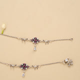 Dual Oval Shape Ruby Silver Anklet
