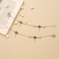 Dual Oval Shape Ruby Silver Anklet