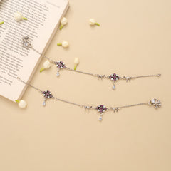 Dual Oval Shape Ruby Silver Anklet