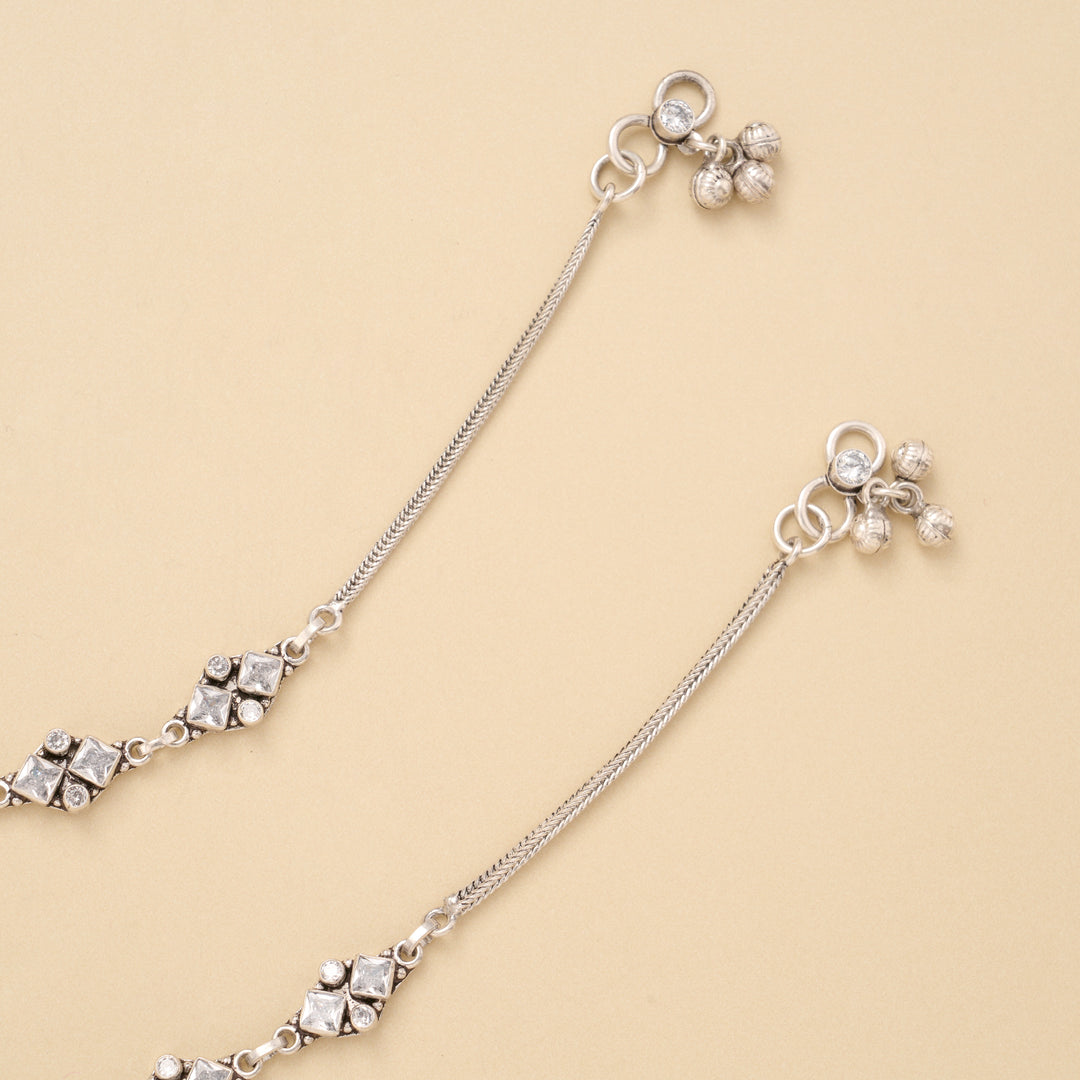 Minimal Linear Square White Stone Silver Anklet