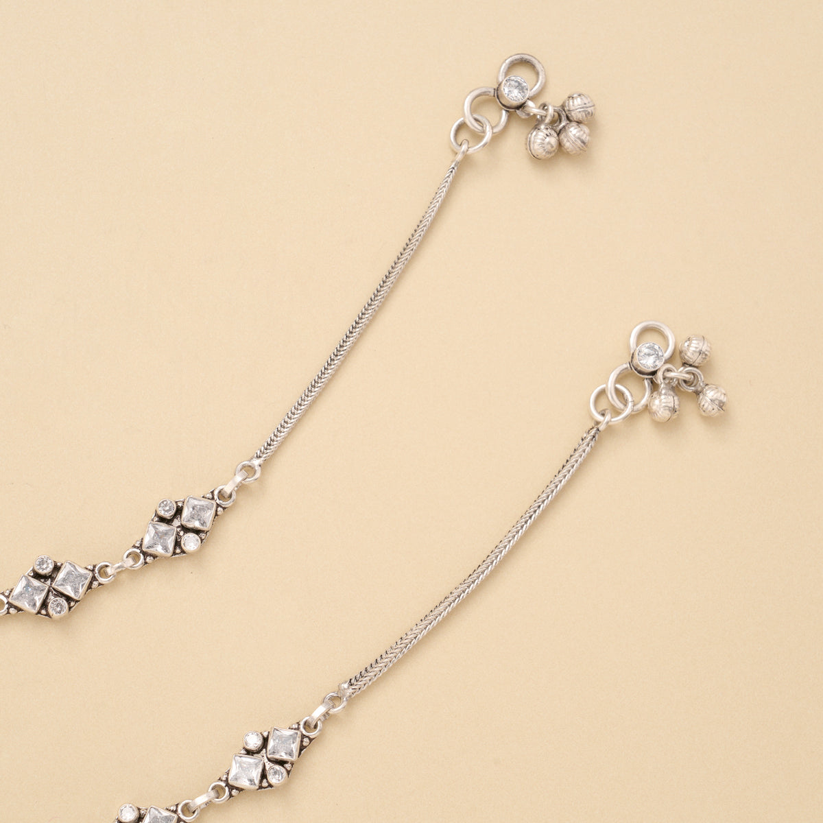 Minimal Linear Square White Stone Silver Anklet