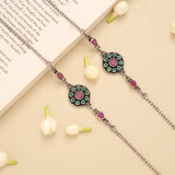 Classic Circle Design Ruby Emerald Silver Anklet