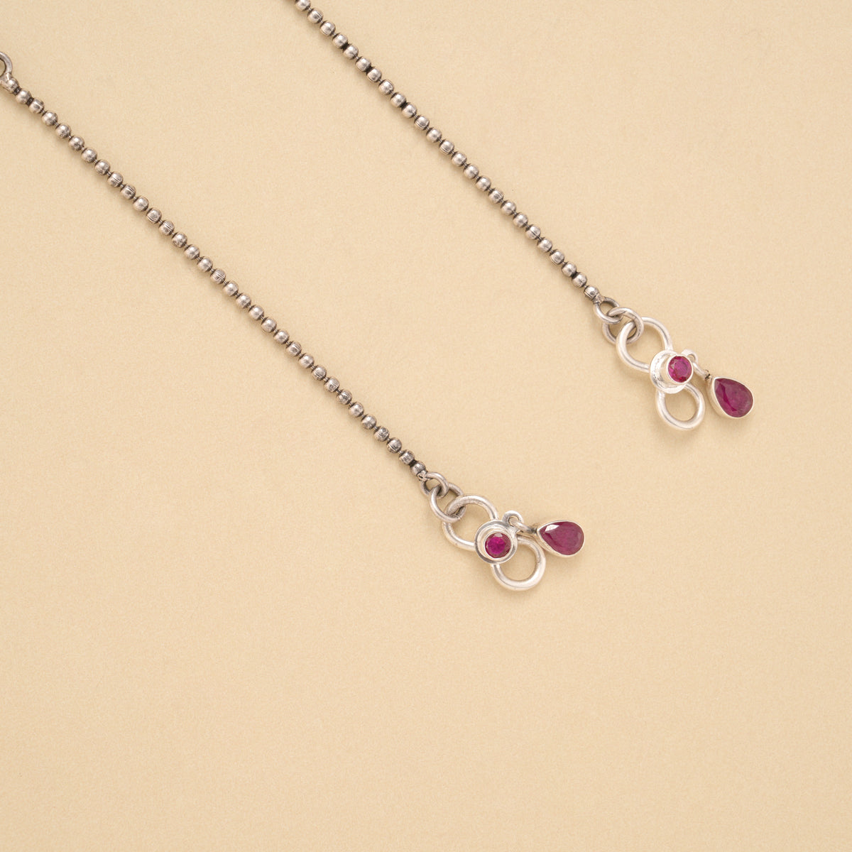 Classic Circle Design Ruby Emerald Silver Anklet