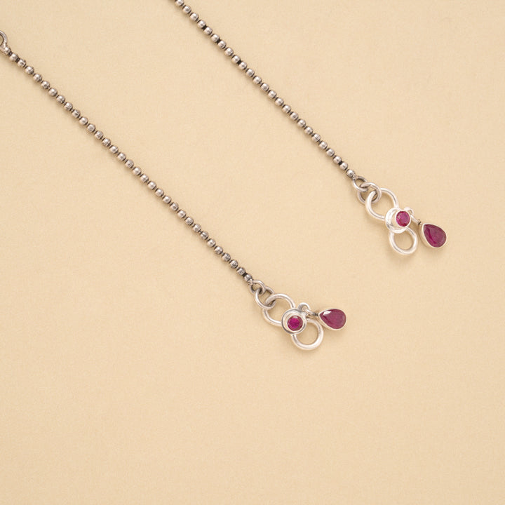 Classic Circle Design Ruby Emerald Silver Anklet