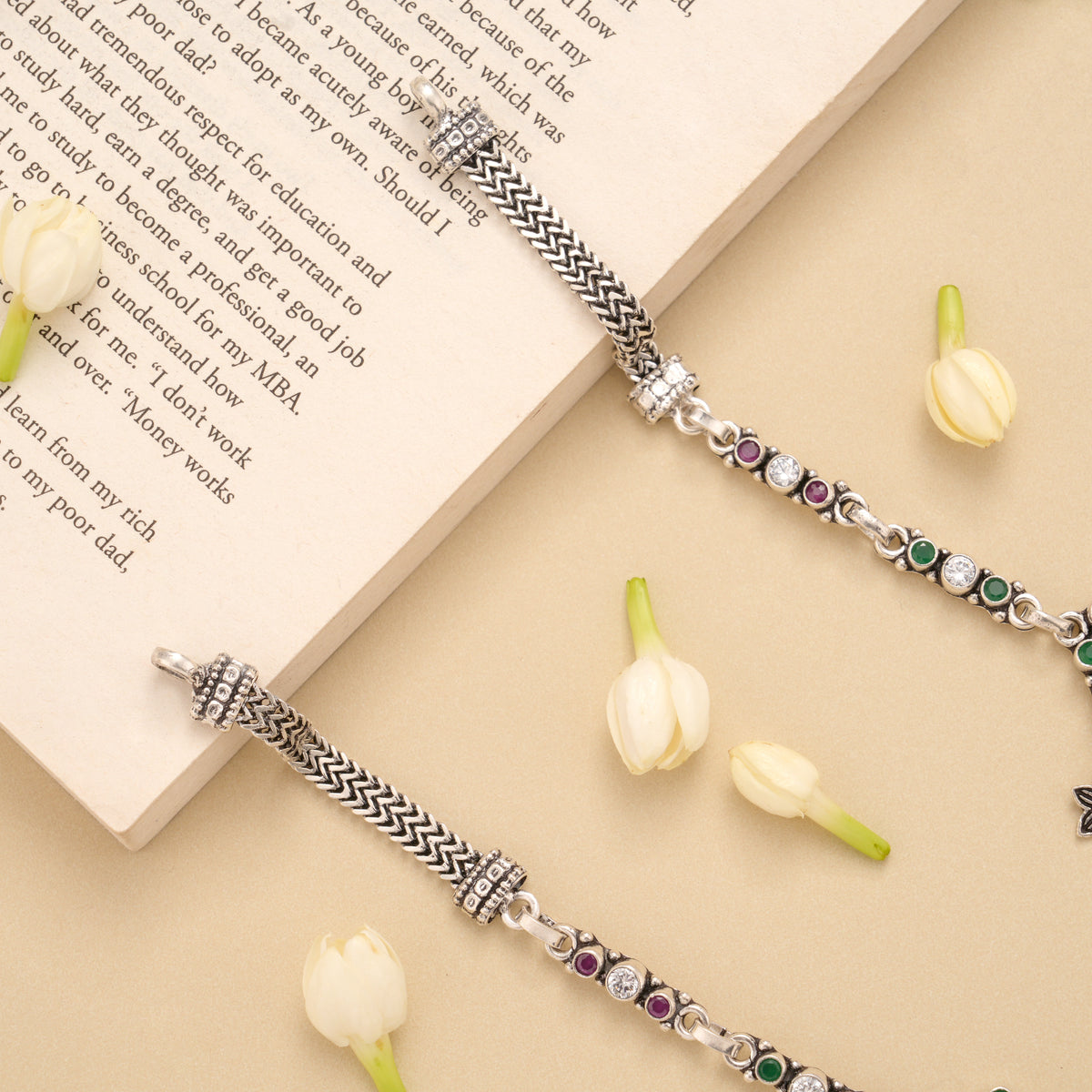 Blossom Floral Star Drop Silver Anklet