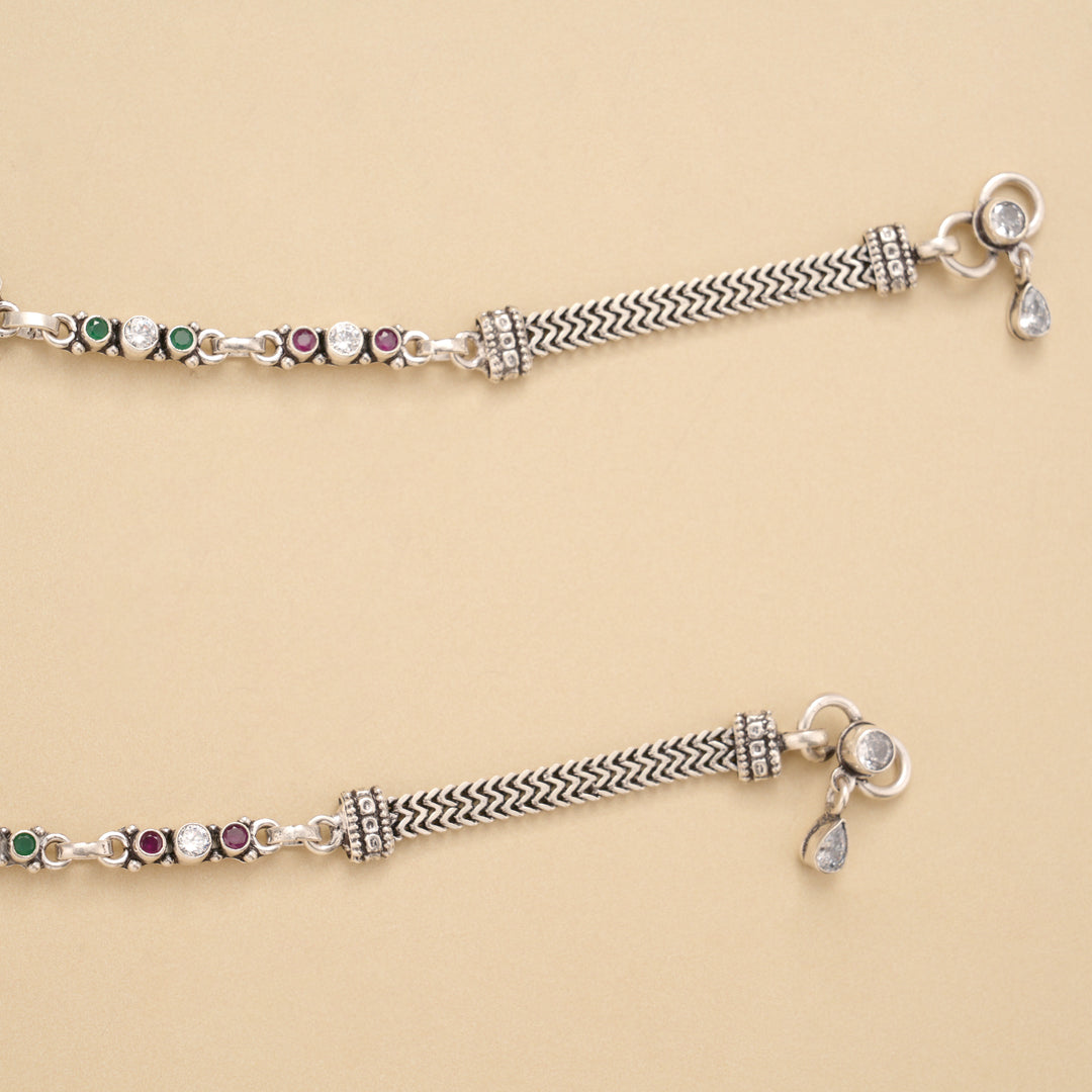 Blossom Floral Star Drop Silver Anklet