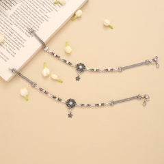 Blossom Floral Star Drop Silver Anklet