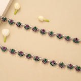 Regal Linear Ruby Emerald Silver Anklet