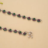Regal Linear Ruby Emerald Silver Anklet